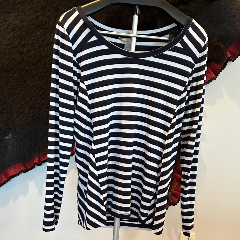 Banana Republic Striped Long-Sleeve Scoop Neck Top - Navy & White Super Stretchy